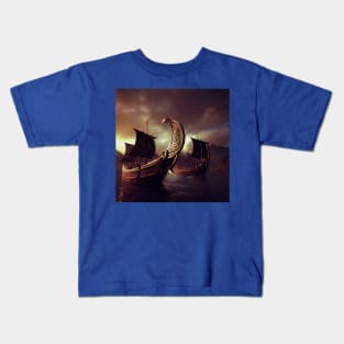 Viking Raiders on Longships Kids T-Shirt